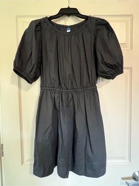Gray Puff Sleeve Elastic Waist Dress